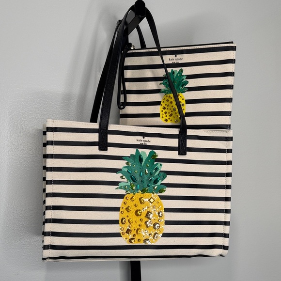 kate spade Handbags - Kate Spade New York By The Pool Pineapple Embellished Canvas Tote and Wristlet